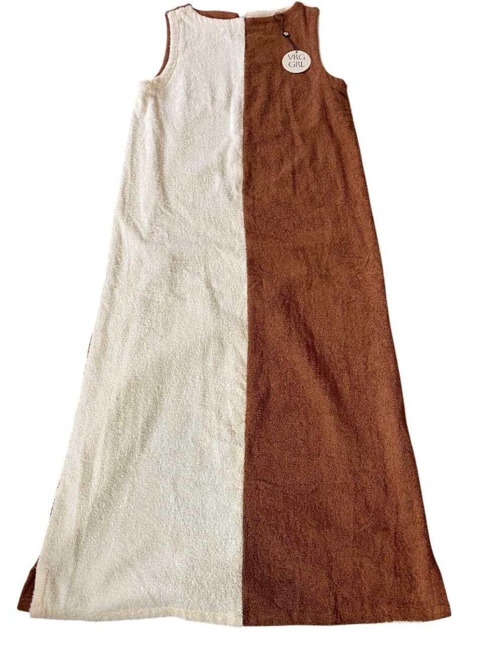 NWT VRG GRL Sleeveless  Brown & Cream Terrycloth Midi Dress 100% Cotton Size 8